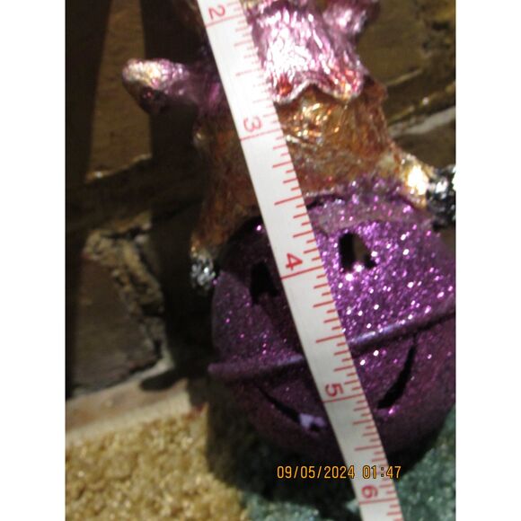 HALLOWEEN ORNAMENT PUMPKIN BELL FOILED PURPLE ORANGE SPOOKY SCAREY BELL JINGLE - Picture 3 of 3